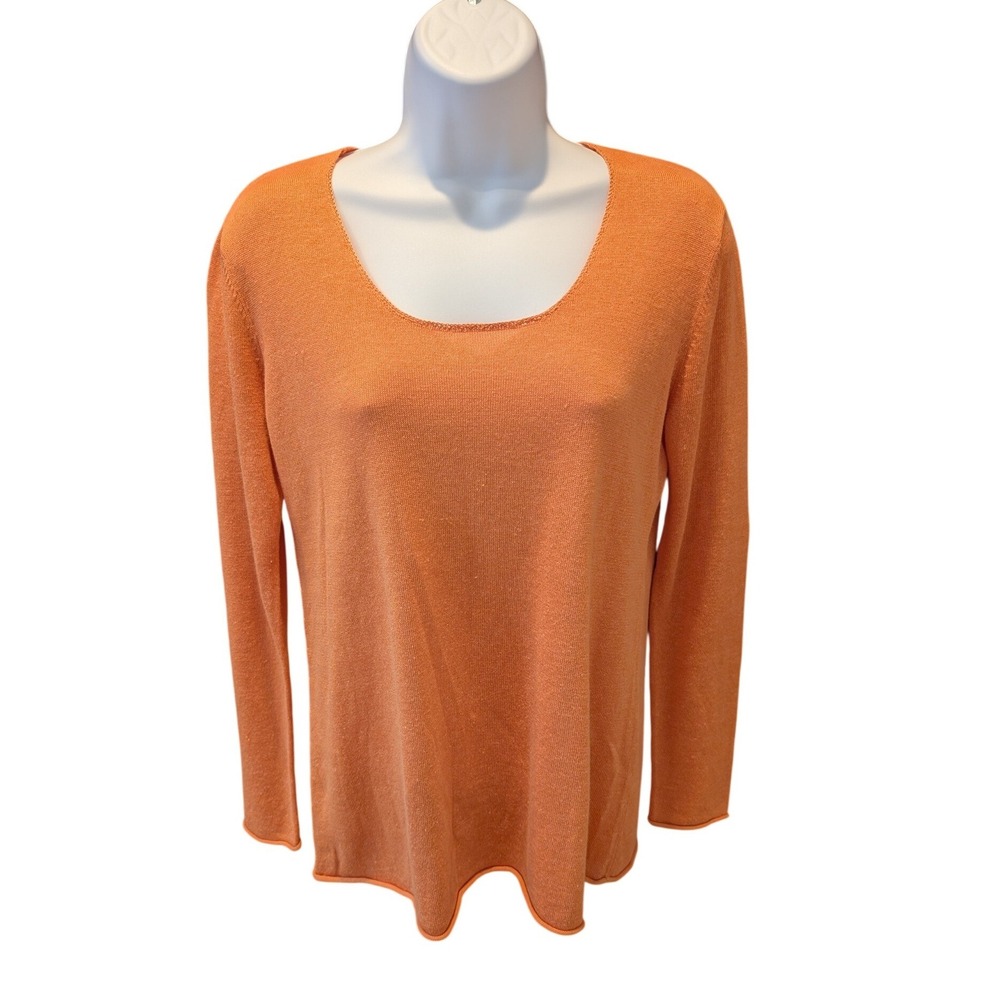 J. Jill Orange Linen Blend Scoop Neck Knit Sweater Womens PS Long Sleeve